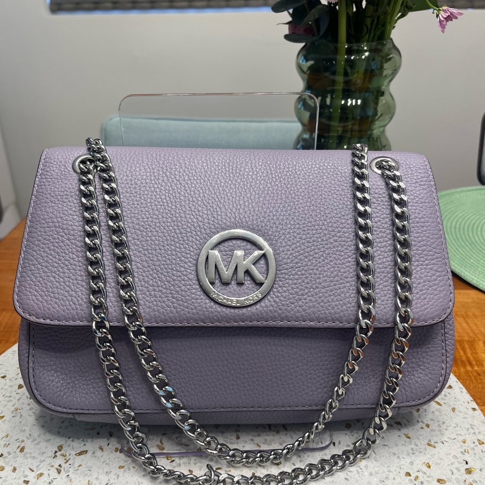 Michael Kors Lavender Leather Shoulder Bag with Silver Chain